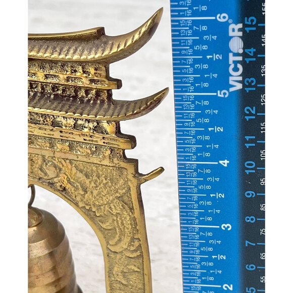 Brass Japanese Inspired Temple Bell Hammer & Gong   Ornate Vintage Cross Striker - Picture 7 of 11